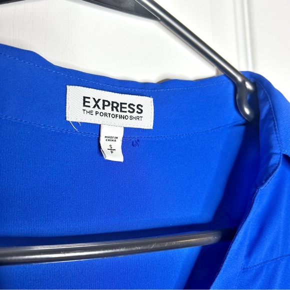 Express Vibrant Bright Blue Women's V Neck Button-Up Blouse - Picture 5 of 9